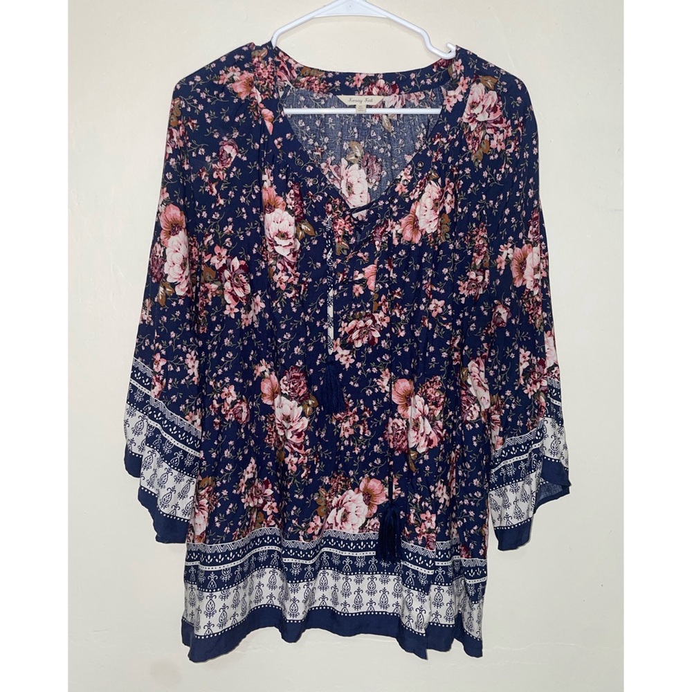 Krazy Kat Floral Pink & Blue Blouse Size XL